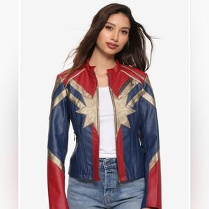 Her Universe Marvel Captain Marvel Star Girls Faux Leather Jacket Size XL